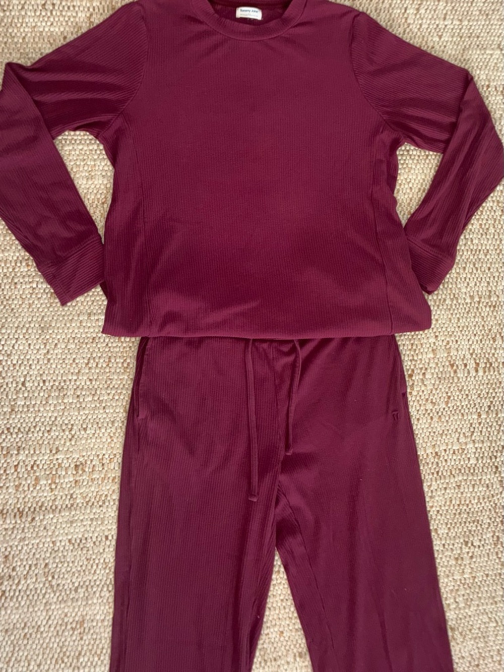 EUC Tommy John Burgundy Ribbed Lounge Set Small Medium Pajama Matching Set - Picture 3 of 14